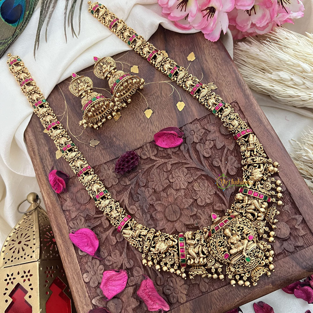Vriksham Gold Look Alike Lakshmi Long Neckpiece-Gold Bead-G18062