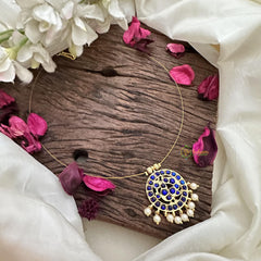 Blue Kemp Stone with Peacock Pendant Invisible Neckpiece-G15570