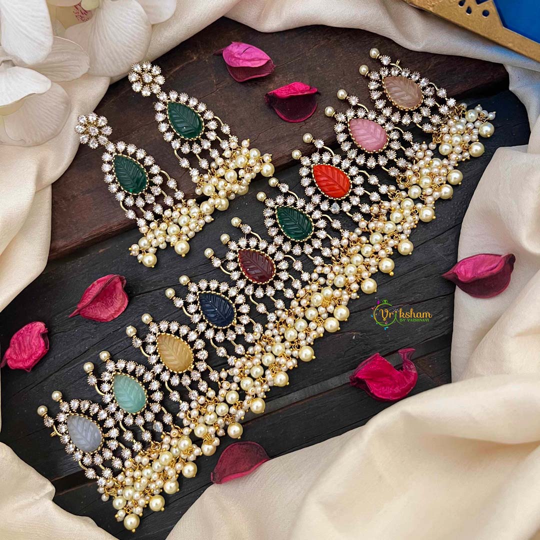 Vriksham Victorian AD Zircon Festive Rainbow Stone & Pearl Cluster Guttapusalu Short Neckpiece-VV2022