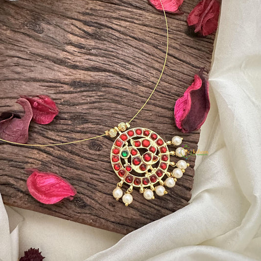 Red Kemp Stone with Peacock Pendant Invisible Neckpiece-G15571