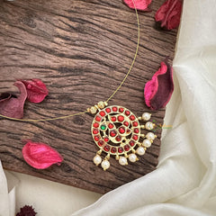 Red Kemp Stone with Peacock Pendant Invisible Neckpiece-G15571