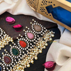Vriksham Victorian AD Zircon Festive Rainbow Stone & Pearl Cluster Guttapusalu Short Neckpiece-VV2022