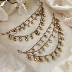 3 Layer Gold Bead & Pearl Maatil-Ear Chain-G14257