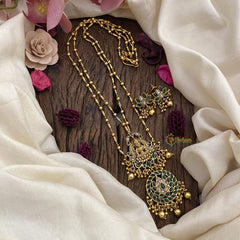 Vriksham 2 Layer Lakshmi Pendant Chain-Golden Bead-Green-G15732