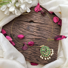 Green Kemp Stone with Peacock Pendant Invisible Neckpiece-G15572