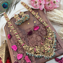 Vriksham Gold Look Alike Lakshmi Long Neckpiece-Pastel Green Bead-G18061