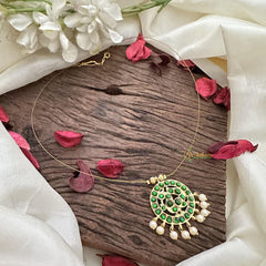 Green Kemp Stone with Peacock Pendant Invisible Neckpiece-G15572