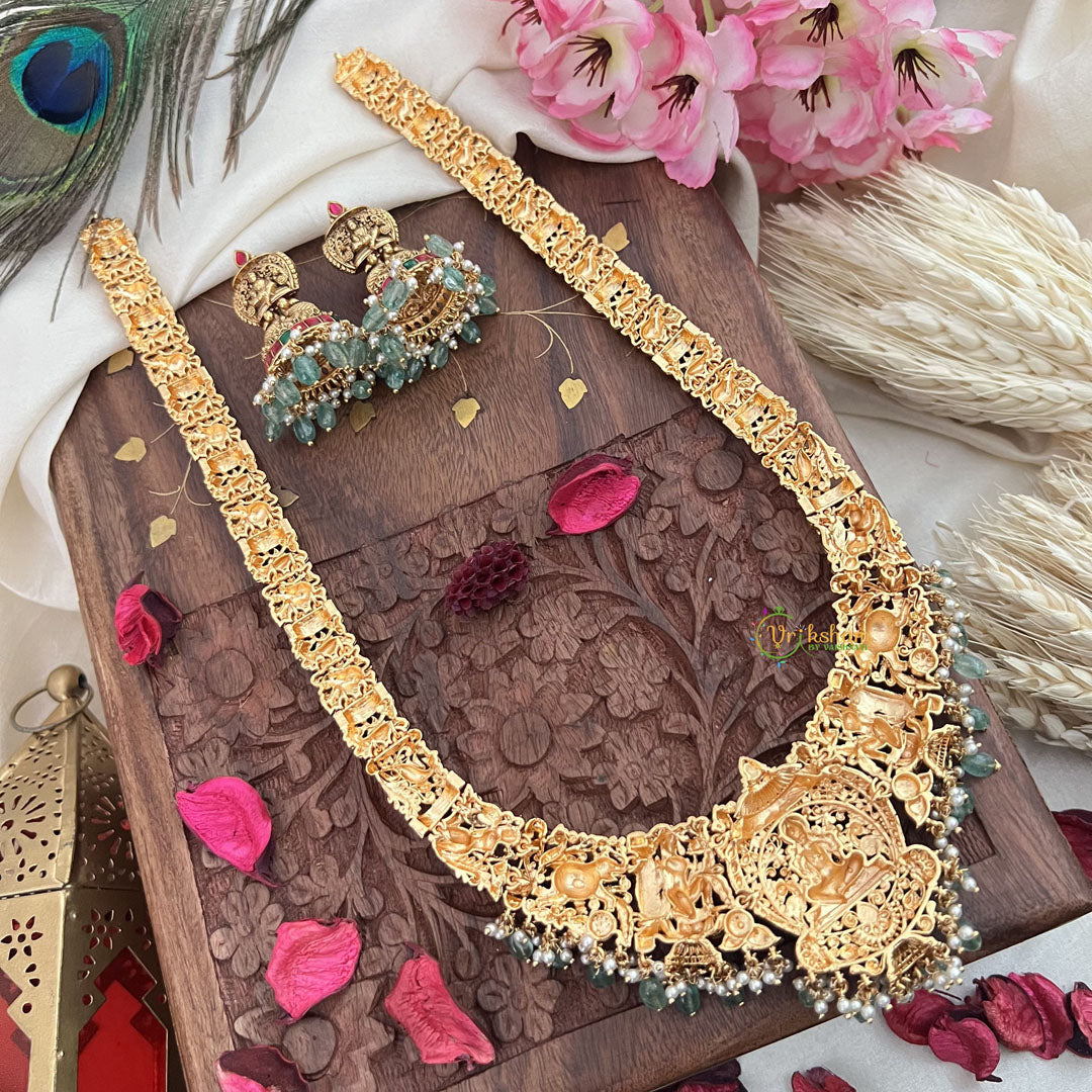 Vriksham Gold Look Alike Lakshmi Long Neckpiece-Pastel Green Bead-G18061