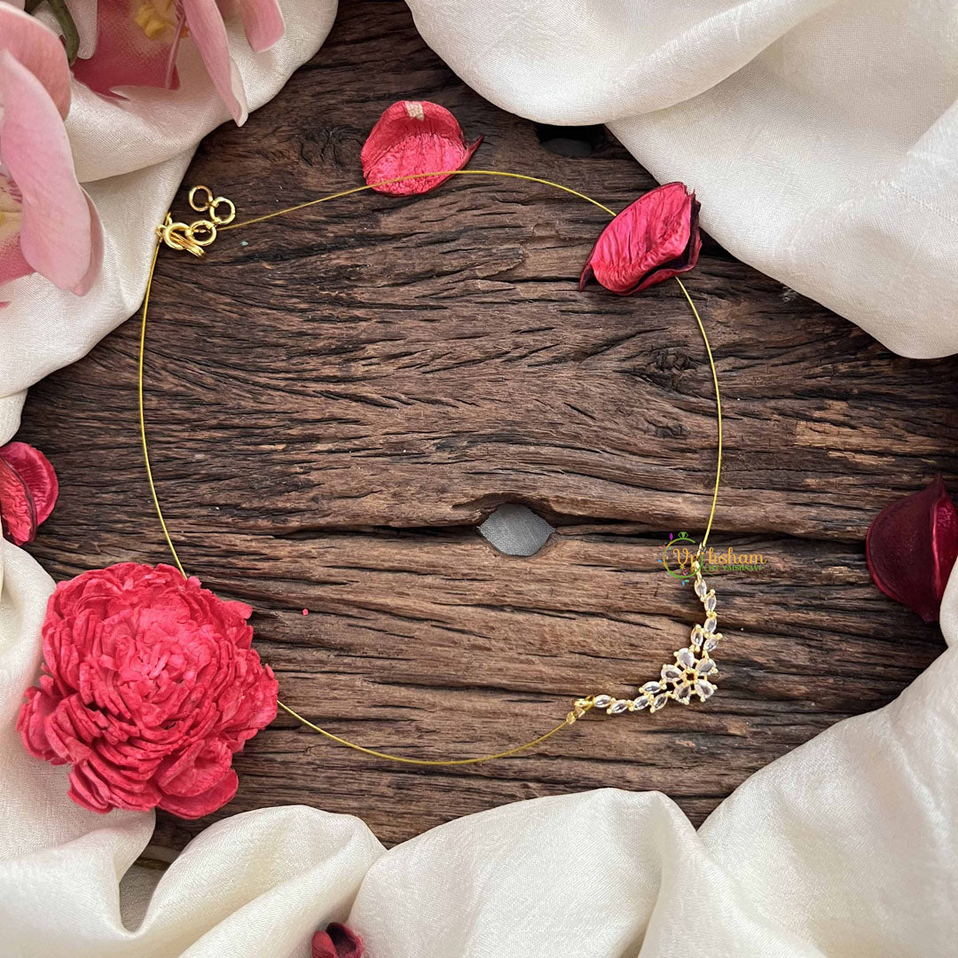 Vriksham Designer Floral Pendant Invisible Chain-White-G20621