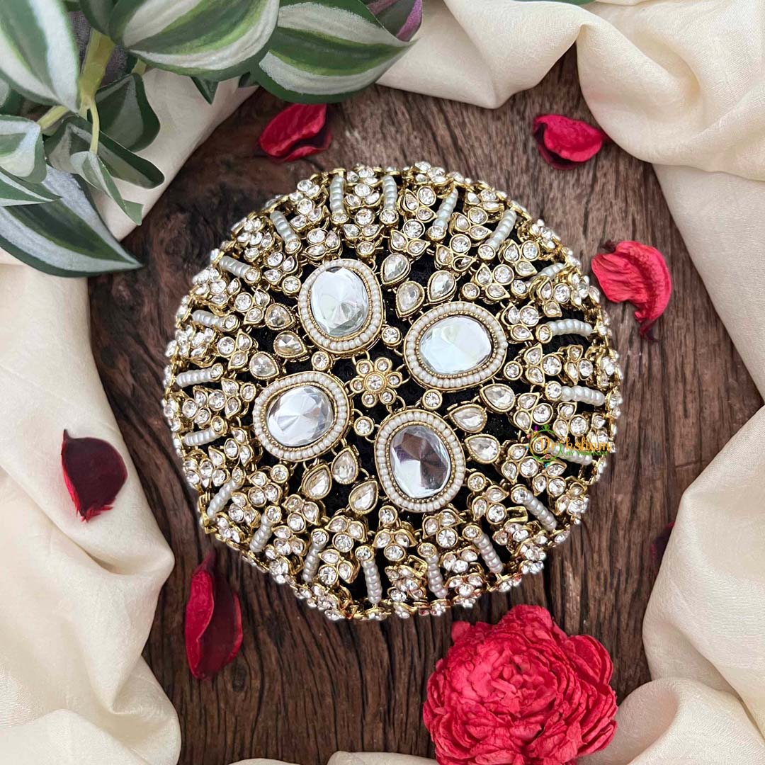 Vriksham Luxury Kundan & Pearl Studded Hair Bun Net & Hair Bun Cage Accessory-BH1265