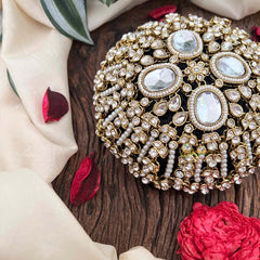 Vriksham Luxury Kundan & Pearl Studded Hair Bun Net & Hair Bun Cage Accessory-BH1265