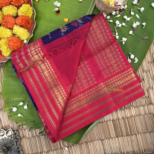 Purple with Red Border Silk Cotton Kalamkari Saree-VS4160