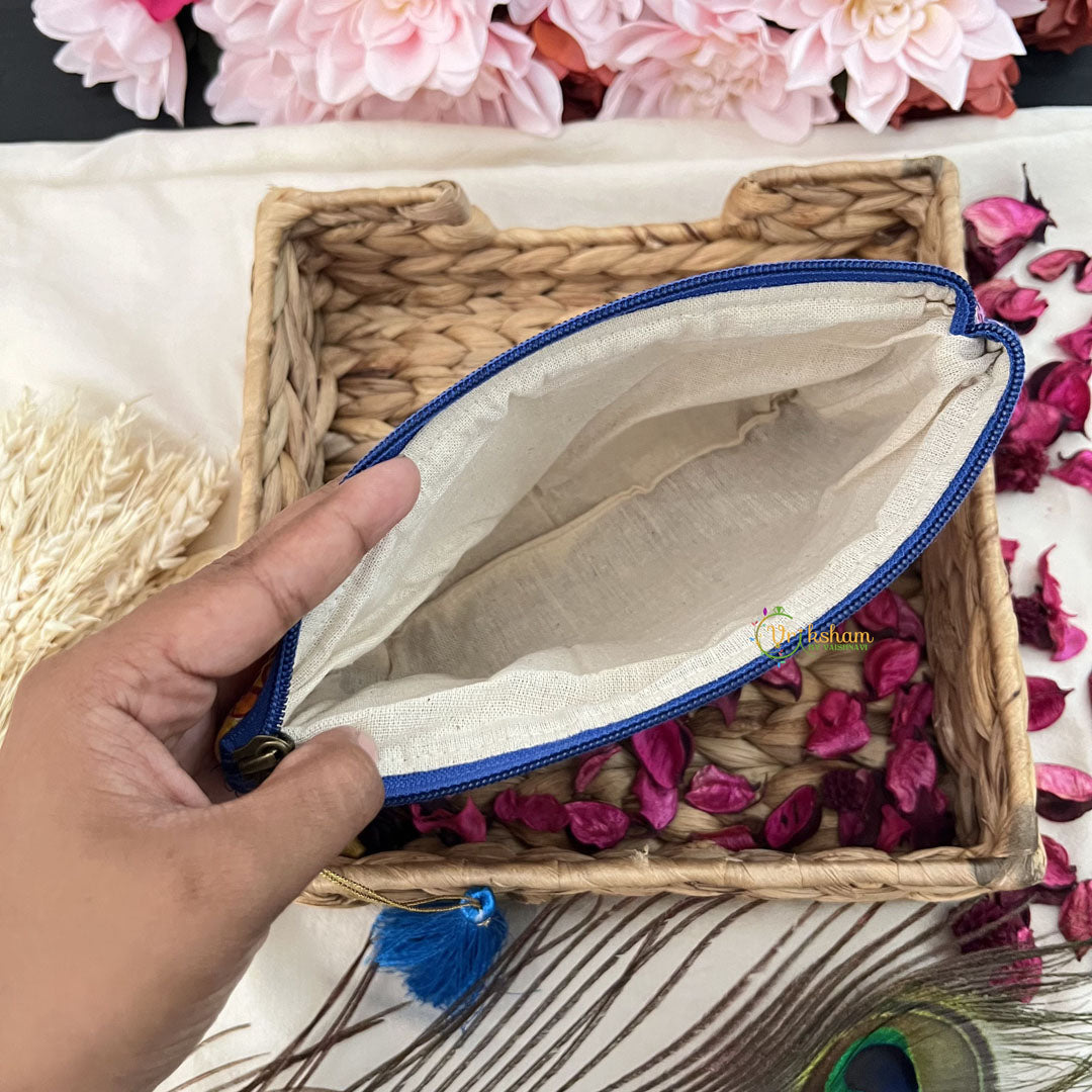 Vriksham Cotton Pouch, Purse for Women with Zipper-Fruit Print-Blue-G19042