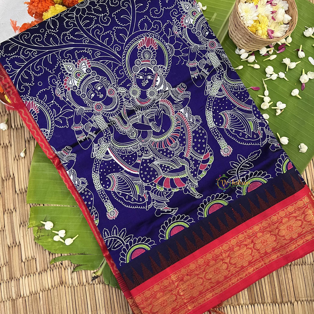 Purple with Red Border Silk Cotton Kalamkari Saree-VS4167