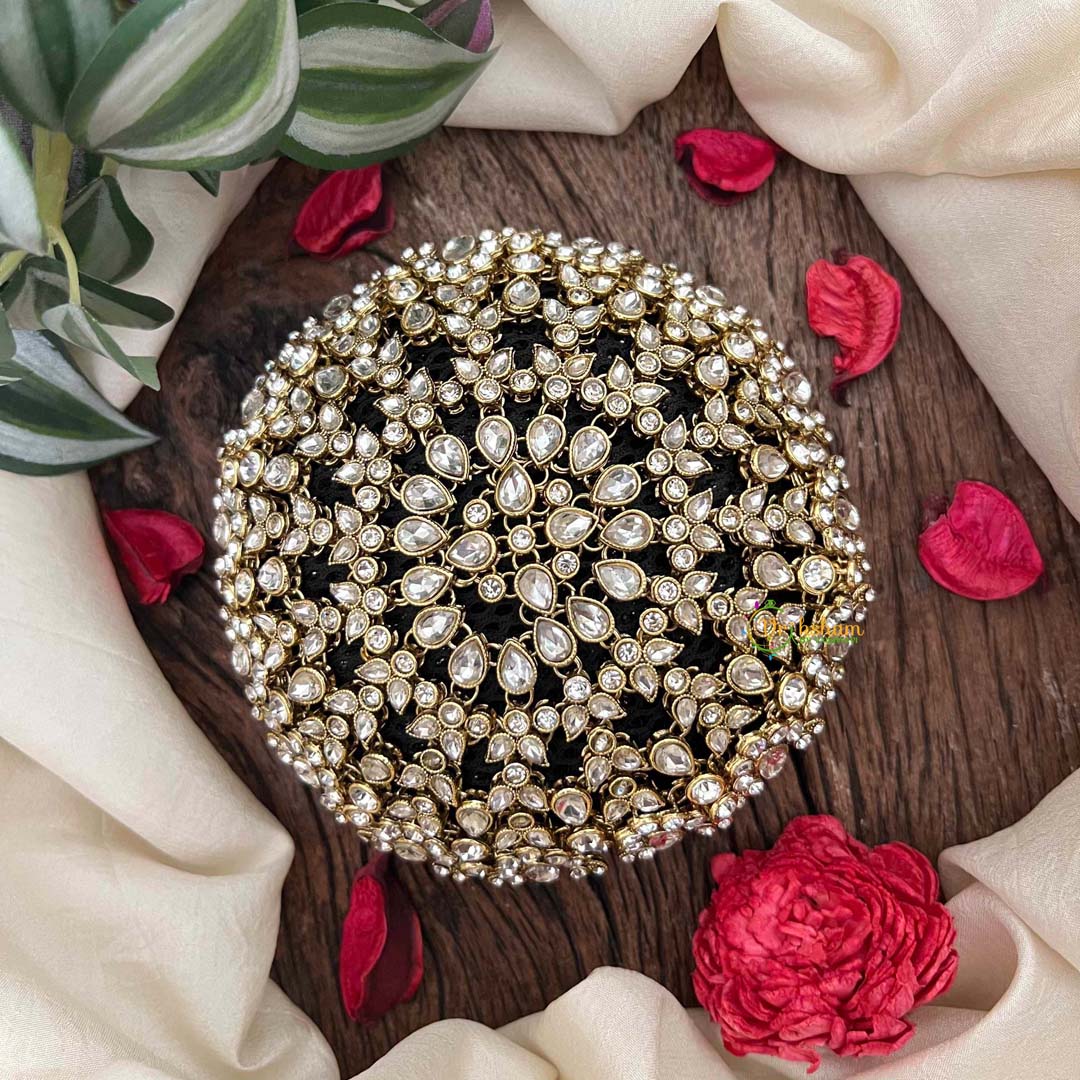 Vriksham Royal White Stone & Pearl Leaf Pattern Juda Net With Hair Bun Cage Accessory-BH1266