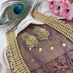 Vriksham Gold Look Alike Chandbali Pendant Long Neckpiece-Pastel Green Bead-G18049