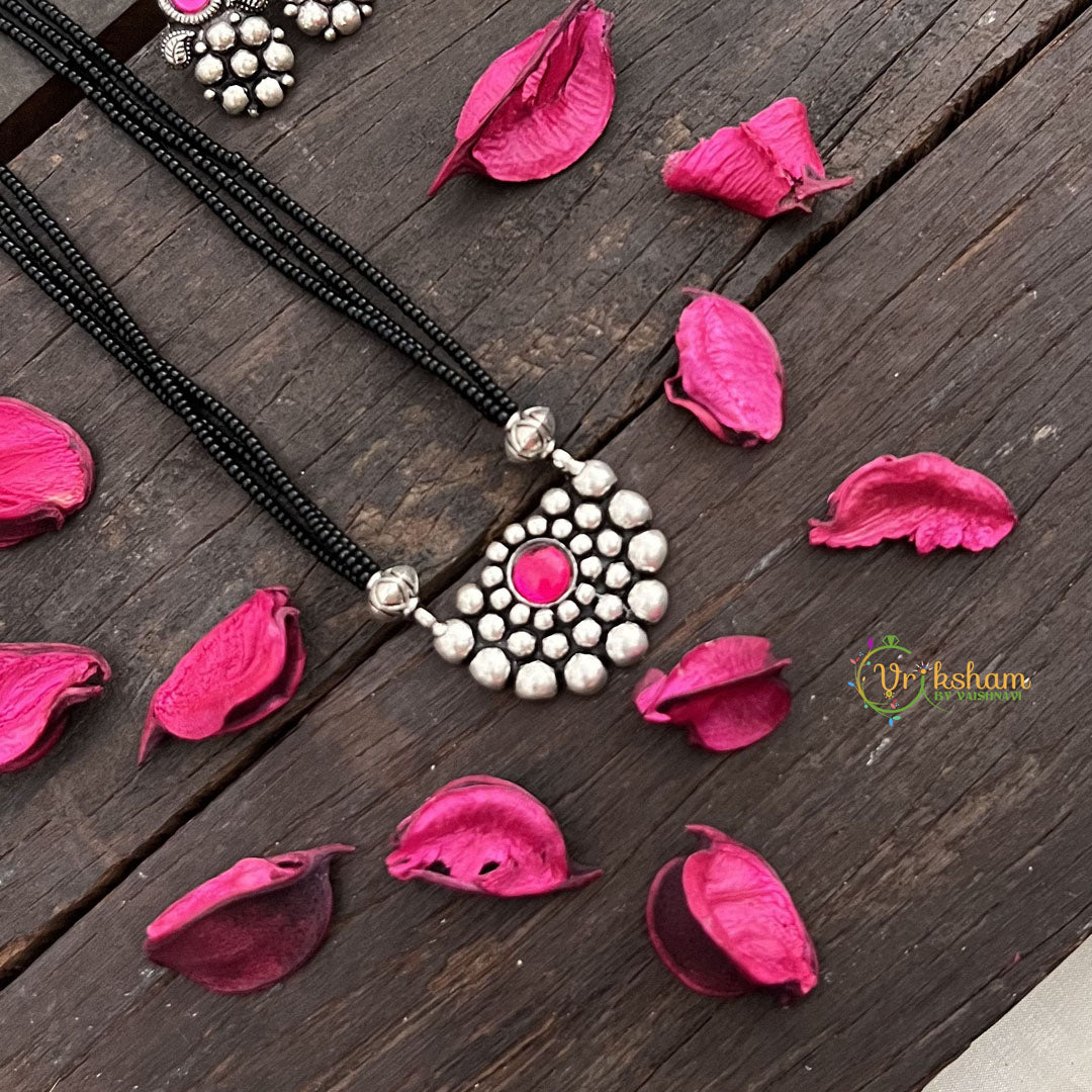 Vriksham Designer Chandbali Style  Oxidized Pendant With Black Beaded Magalsutra-S1008