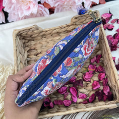 Vriksham Floral Cotton Pouch, Purse for Women with Zipper-Blue-G19045