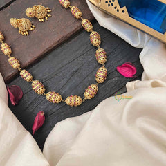 Vriksham Antique Gold Barrel Ruby Inspired Beaded Mala Neckpiece-G21988