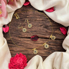 Vriksham Classic Gold Touch Floral Pendant Invisible Chain-White Green-G20606