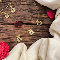 Vriksham Classic Gold Touch Floral Pendant Invisible Chain-White Green-G20606