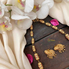 Vriksham Antique Gold Barrel Ruby Inspired Beaded Mala Neckpiece-G21988