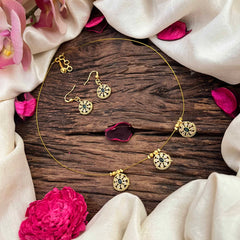 Vriksham Classic Gold Touch Floral Pendant Invisible Chain-White Green-G20606