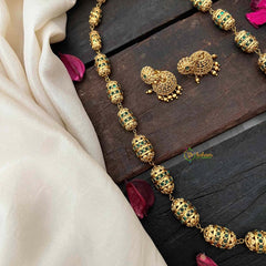 Vriksham Antique Gold Barrel Emerald Inspired Beaded Mala Neckpiece-G21989