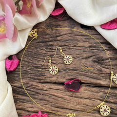 Vriksham Classic Gold Touch Floral Pendant Invisible Chain-White Red-G20605