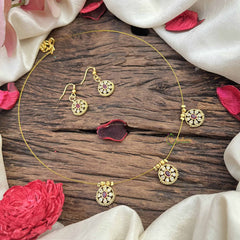 Vriksham Classic Gold Touch Floral Pendant Invisible Chain-White Red-G20605