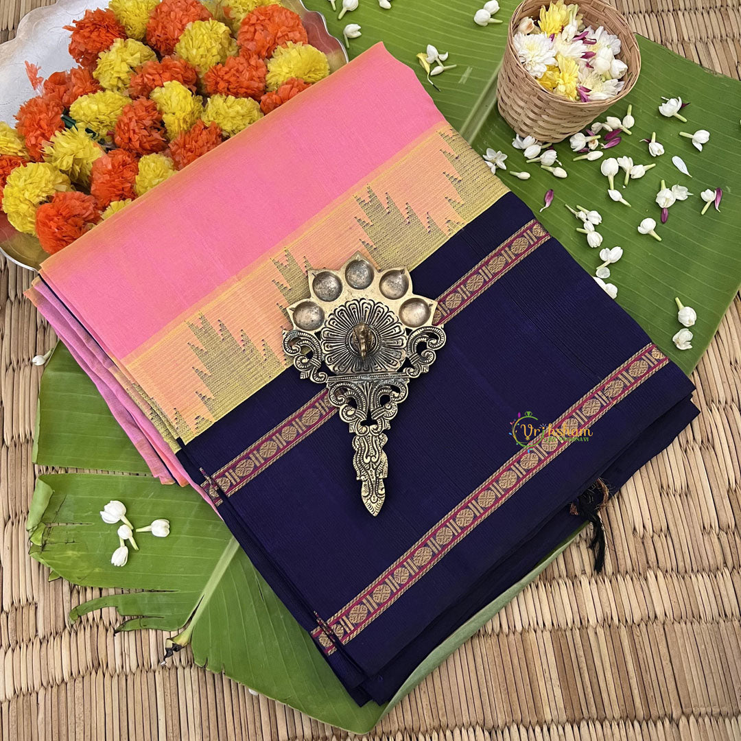 Peach Korvai Silk Cotton Saree-Handloom Saree-VS460