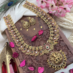 Vriksham Lakshmi Pendant Kemp Stone Maanga Long Neckpiece-Gold Bead-G18069