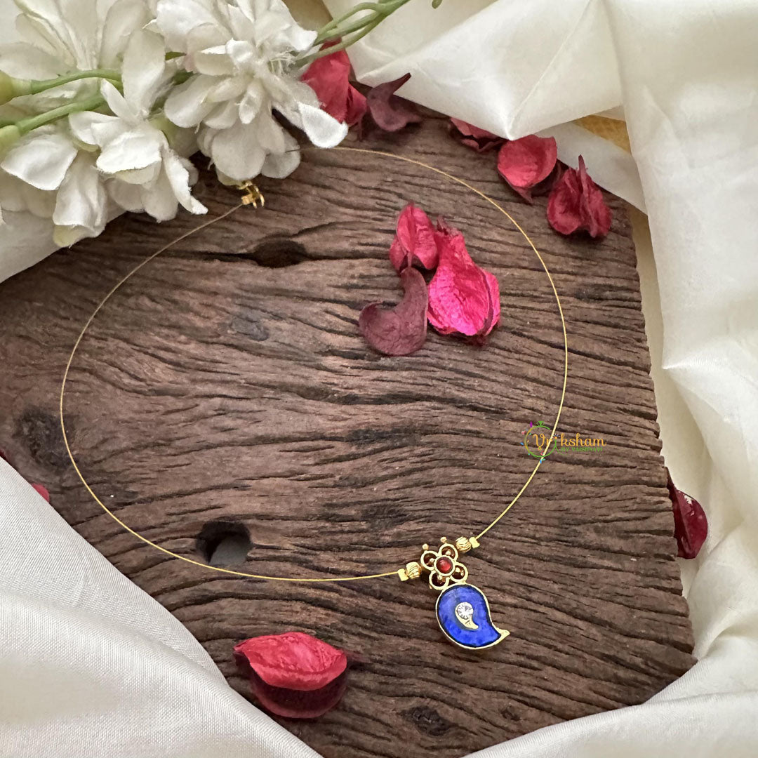Elegant Single Blue Kemp Stone Manga Pendant Invisible Chain-G15539
