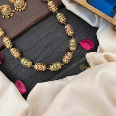 Vriksham Antique Gold Barrel Ruby-Emerald Inspired Beaded Mala Neckpiece-G21987