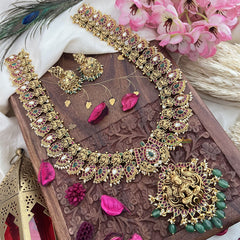 Vriksham Lakshmi Pendant Kemp Stone Maanga Long Neckpiece-Pastel Green Bead-G18068