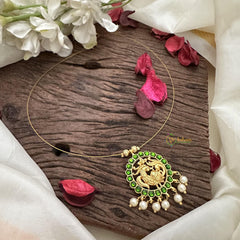 Peacock With Green Kemp Stone Pendant Invisible Neckpiece-G15557