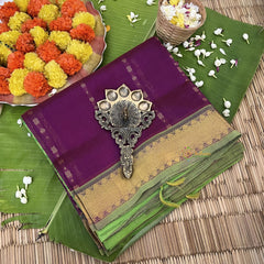 Purple with Green Vairaoosi Silk Cotton Saree-VS402