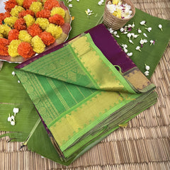 Purple with Green Vairaoosi Silk Cotton Saree-VS402