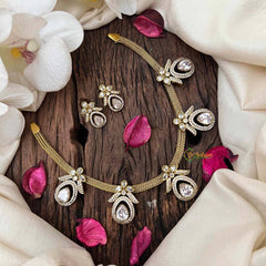 Vriksham Gold Mesh-Chain Teardrop Charm Victorian Stone Short Neckpiece-VV2021