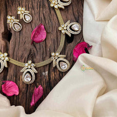 Vriksham Gold Mesh-Chain Teardrop Charm Victorian Stone Short Neckpiece-VV2021