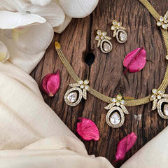 Vriksham Gold Mesh-Chain Teardrop Charm Victorian Stone Short Neckpiece-VV2021