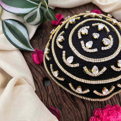 Vriksham Royal  Diya & Leaf Motif Juda Net Juda Hair Net With Hair Bun Cage Accessory-BH1277