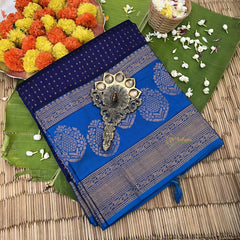 Navy Blue Laksham Butta Silk Cotton Saree-Korvai Handloom Saree-VS463