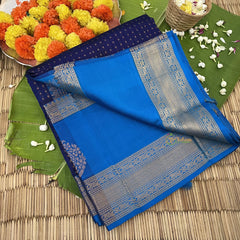 Navy Blue Laksham Butta Silk Cotton Saree-Korvai Handloom Saree-VS463