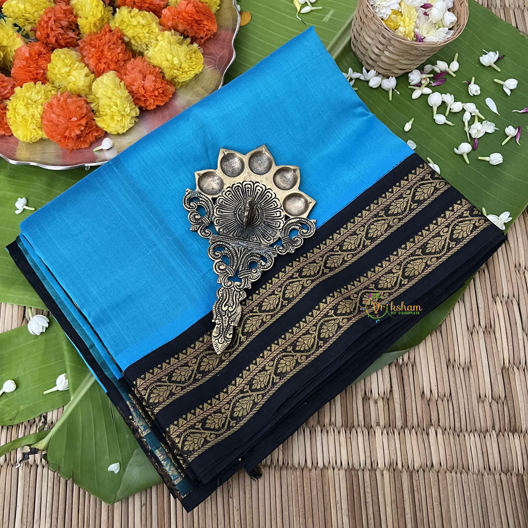 Light Blue with Deep Blue Border Silk Cotton Saree -Handloom -VS3198