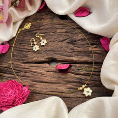 Vriksham Simple Floral Pendant Invisible Chain-White Green-G20602