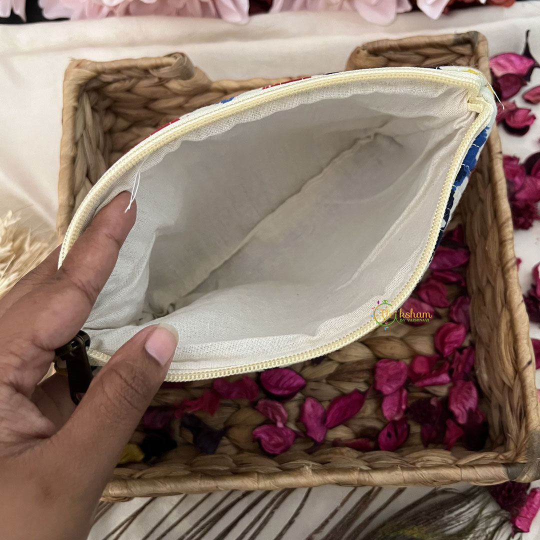 Vriksham Designer Off White Cotton Pouch, Purse for Women with Zipper-G19044