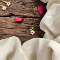 Vriksham Simple Floral Pendant Invisible Chain-White Red-G20606