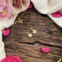 Vriksham Simple Floral Pendant Invisible Chain-White Red-G20606