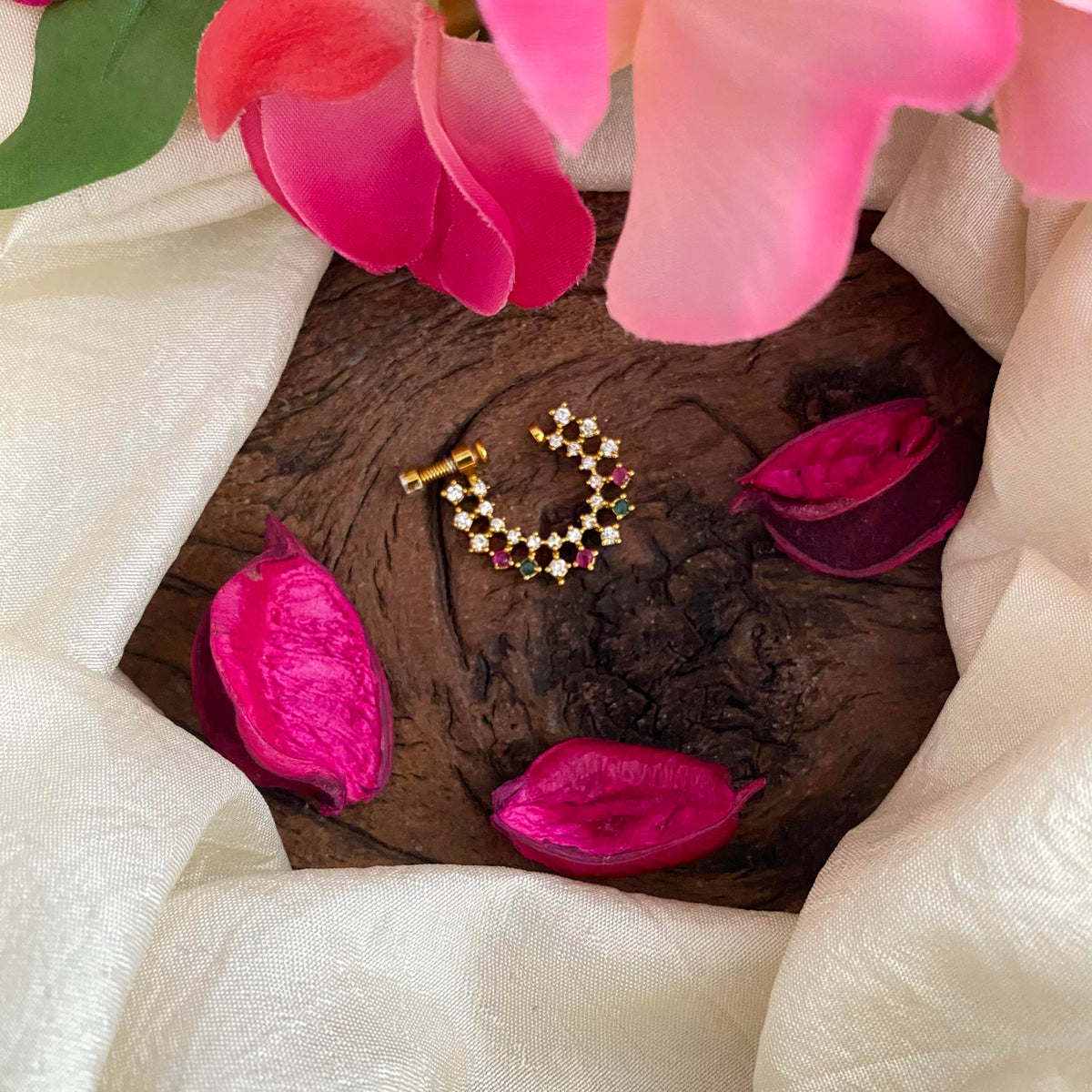 Unique AD Stone Nath / Nose pin-Red Green White-G13814